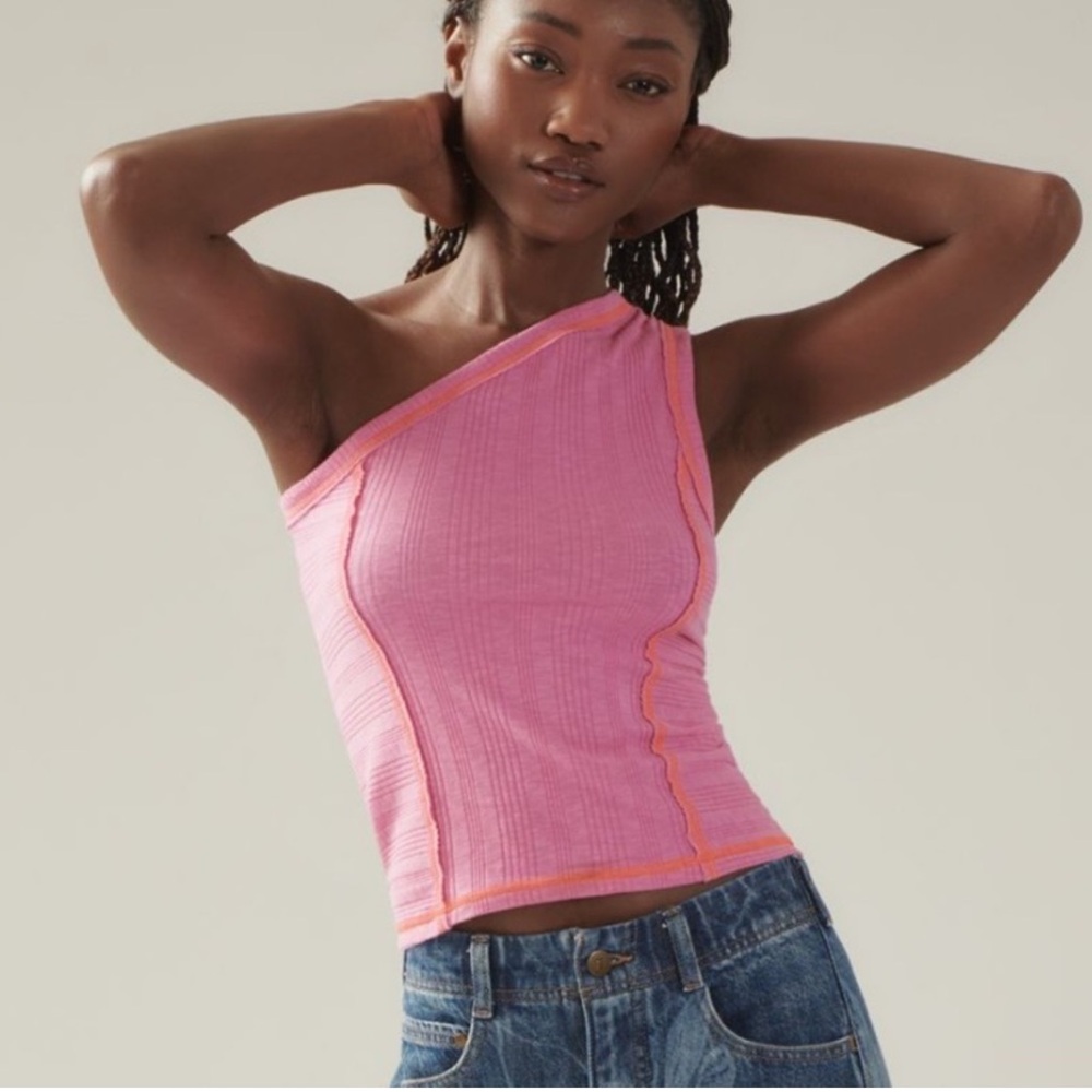 Pilcro Pink One-Shoulder Crop Top